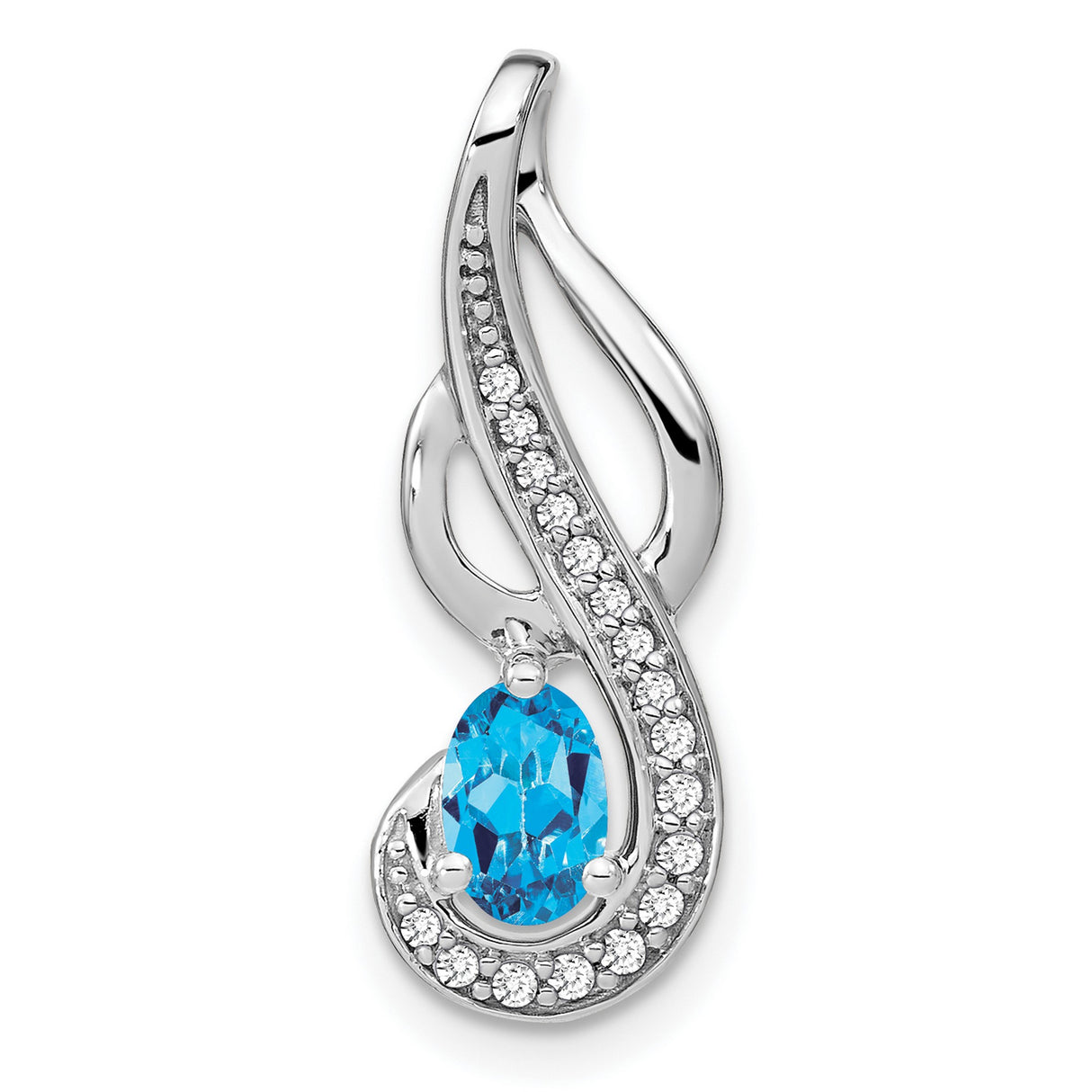 14k White Gold Pendant with Swiss Blue Topaz and Diamond Accent, Swirl Design