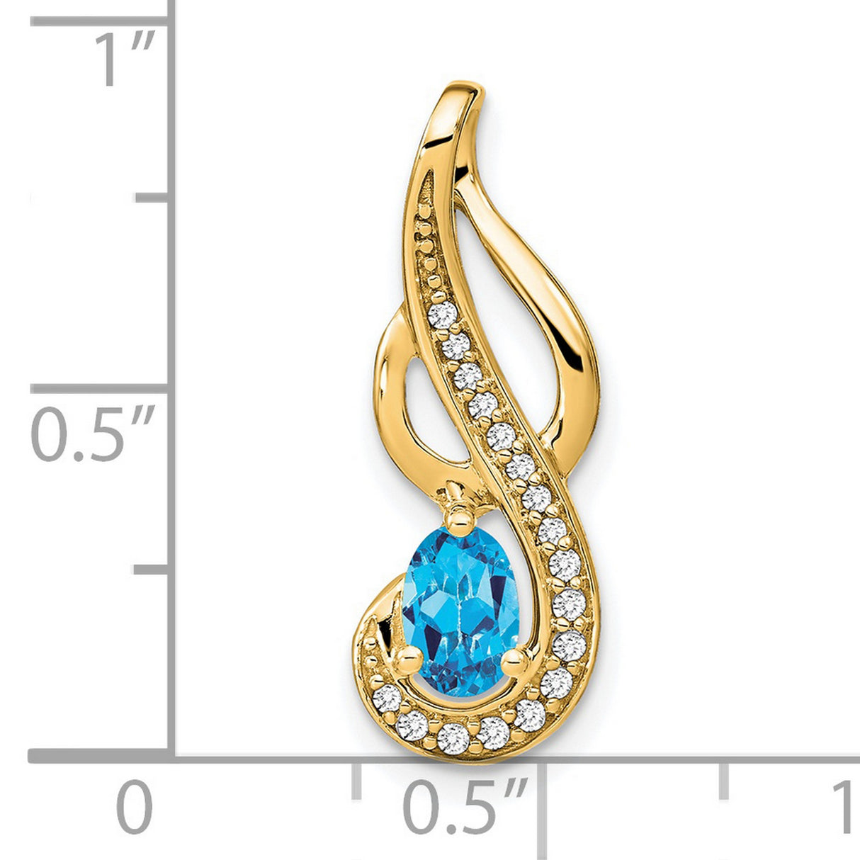 Blue Topaz and Diamond Swirl Charm Pendant in Real 14k Yellow Gold