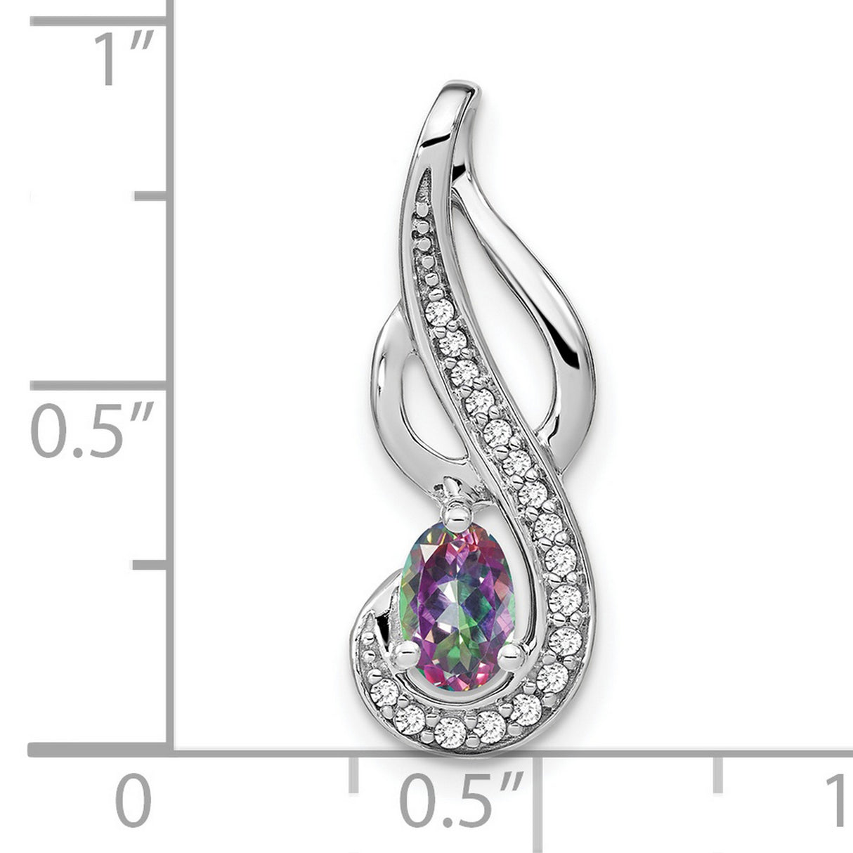 14k White Gold Pendant with Oval Mystic Fire Topaz, Diamonds Accents, Swirl Infinity Design