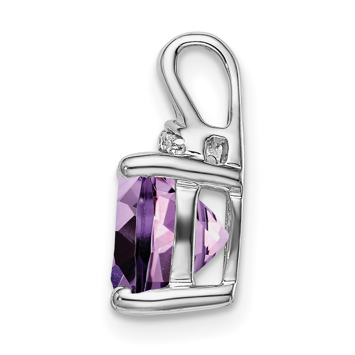 14k White Gold Amethyst and Diamond Pendant, Cushion Cut Purple Gemstone Necklace for Women