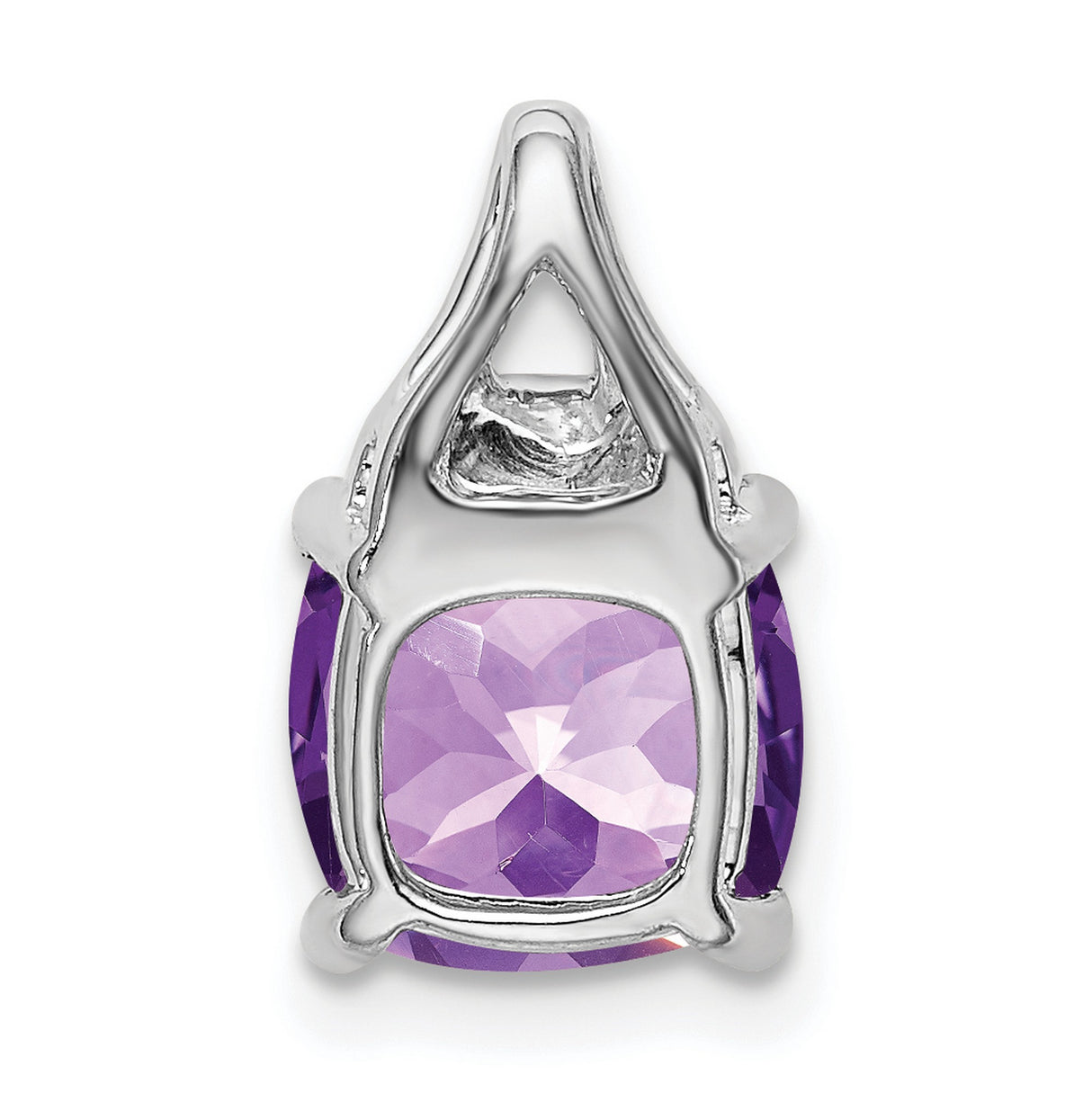 14k White Gold Amethyst and Diamond Pendant, Cushion Cut Purple Gemstone Necklace for Women