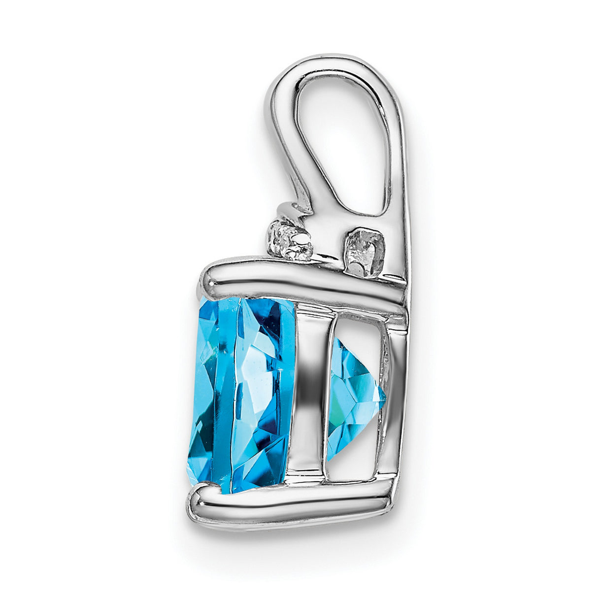14k White Gold Pendant with Cushion Cut Swiss Blue Topaz and Diamonds, Modern Minimalist Style