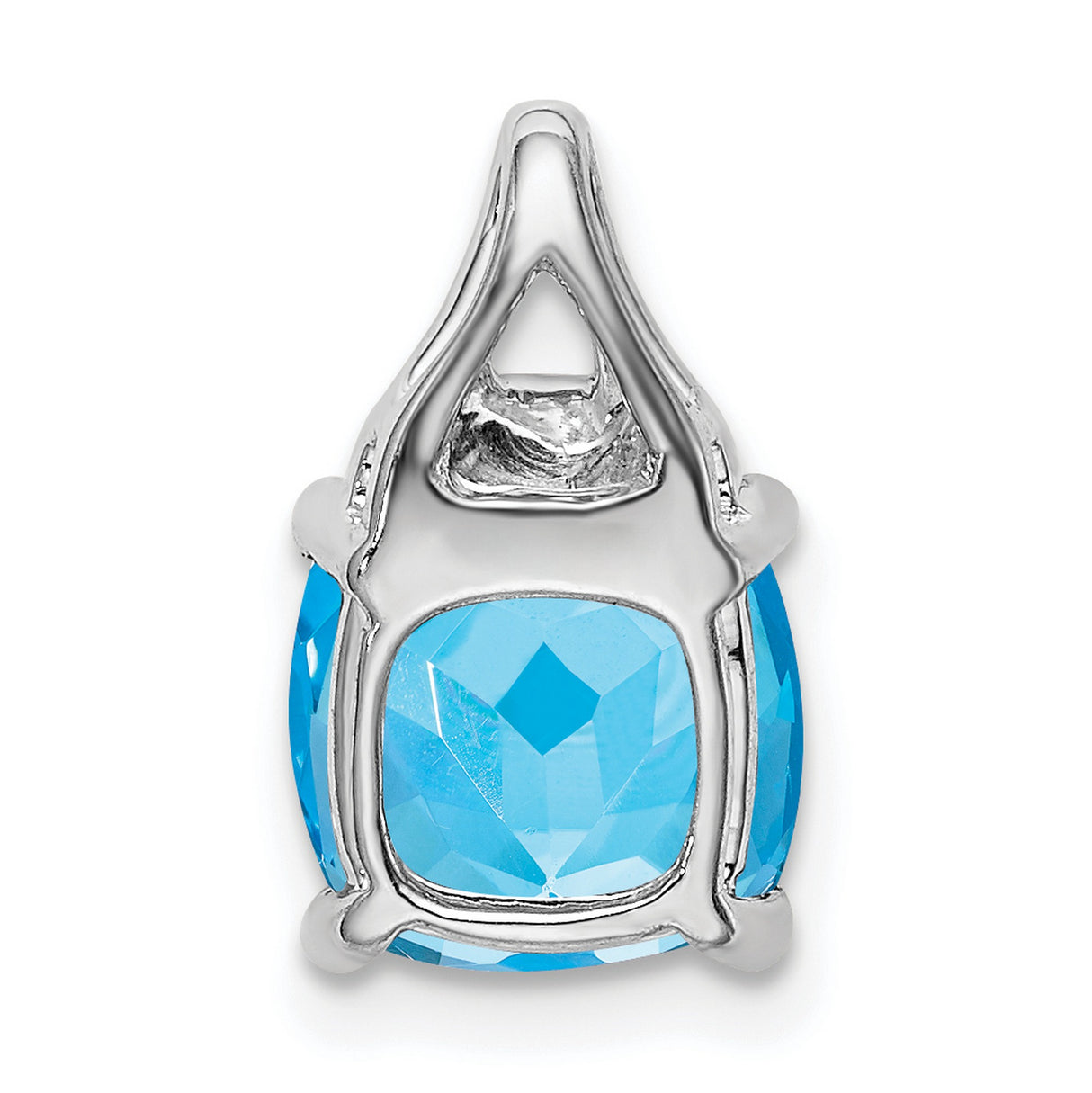 14k White Gold Pendant with Cushion Cut Swiss Blue Topaz and Diamonds, Modern Minimalist Style