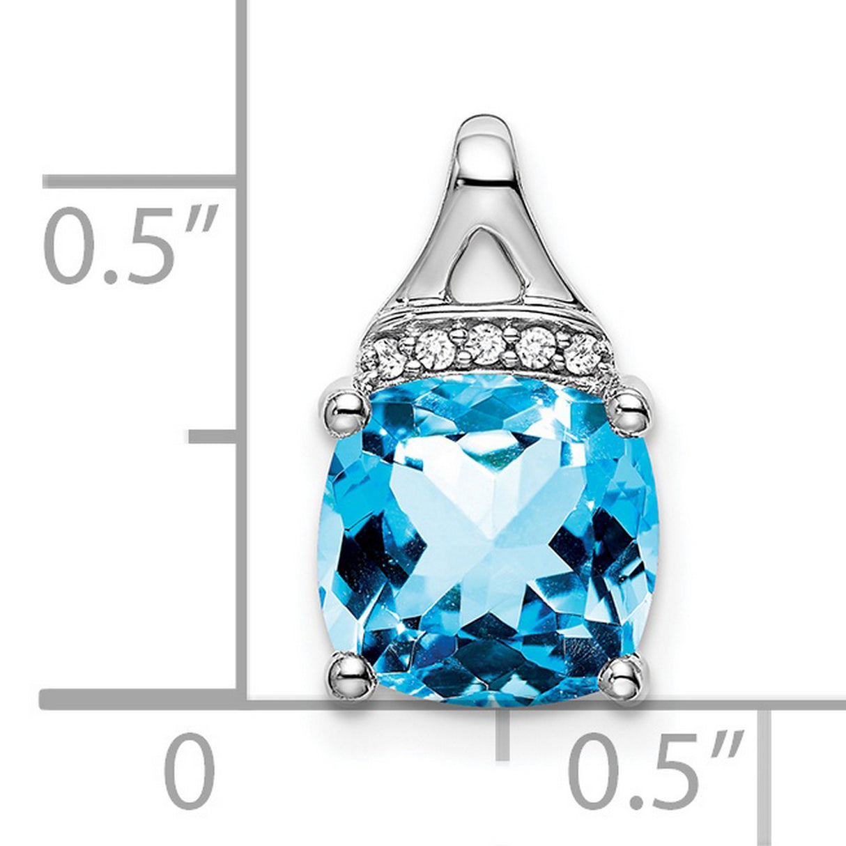14k White Gold Pendant with Cushion Cut Swiss Blue Topaz and Diamonds, Modern Minimalist Style