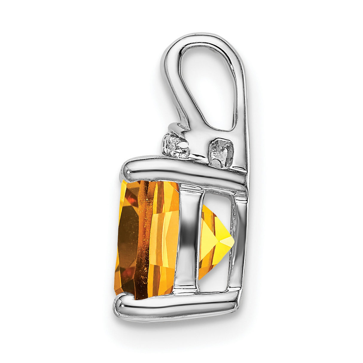 14k White Gold Citrine Pendant with Diamond Accents, Modern Minimalist November Birthstone Jewelry