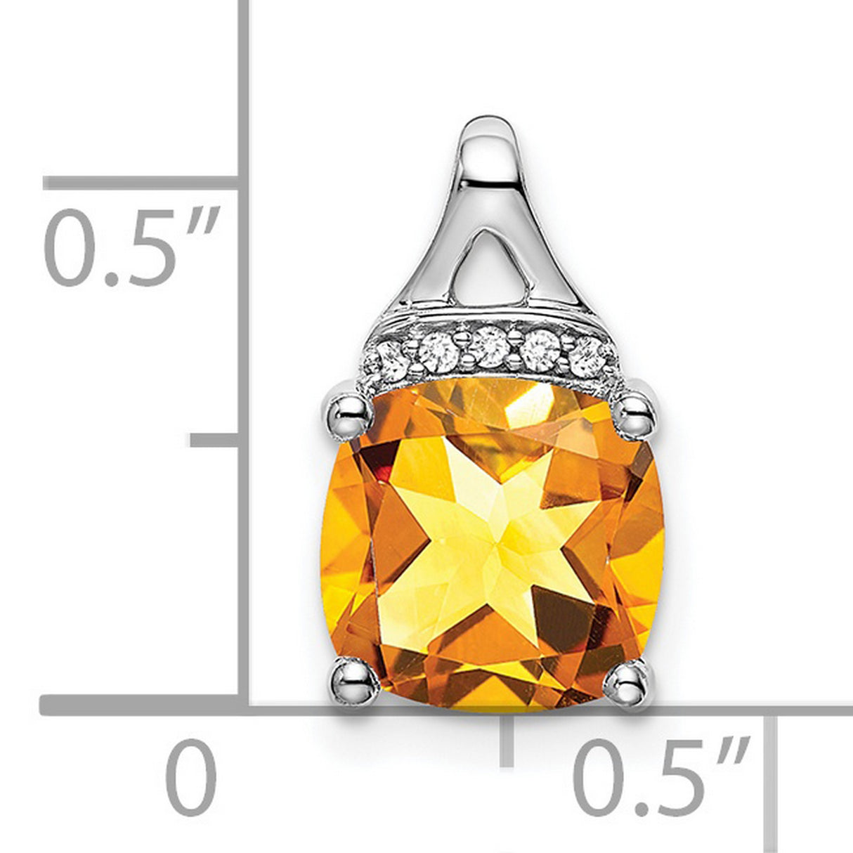 14k White Gold Citrine Pendant with Diamond Accents, Modern Minimalist November Birthstone Jewelry