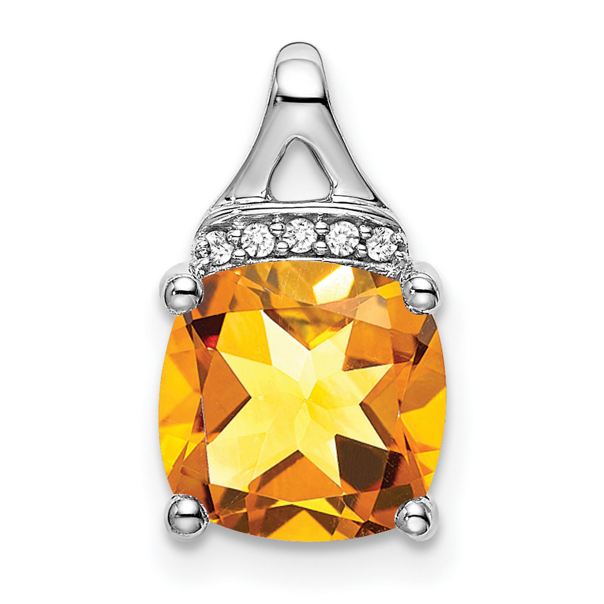14k White Gold Citrine Pendant with Diamond Accents, Modern Minimalist November Birthstone Jewelry