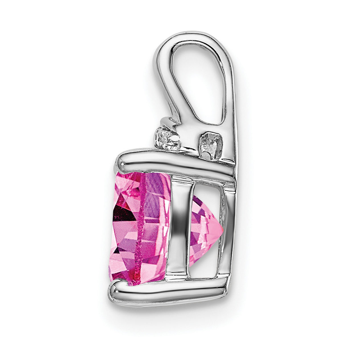 14k White Gold Pendant with Cushion Cut Lab Created Pink Sapphire and Diamond Accents