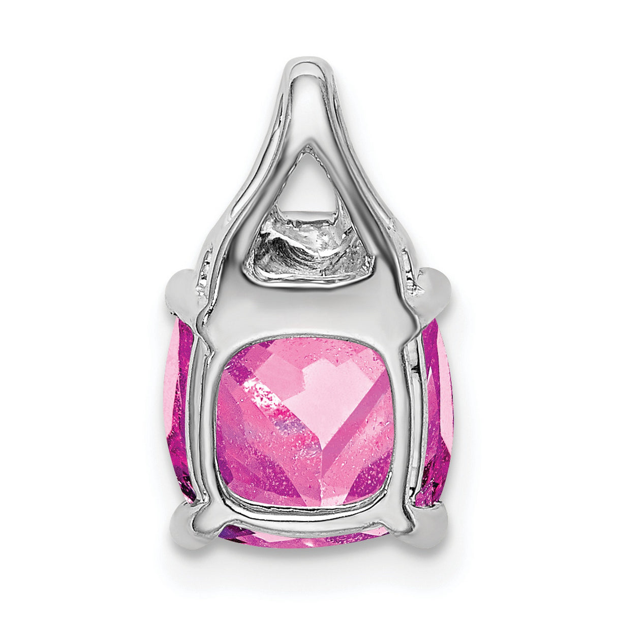 14k White Gold Pendant with Cushion Cut Lab Created Pink Sapphire and Diamond Accents