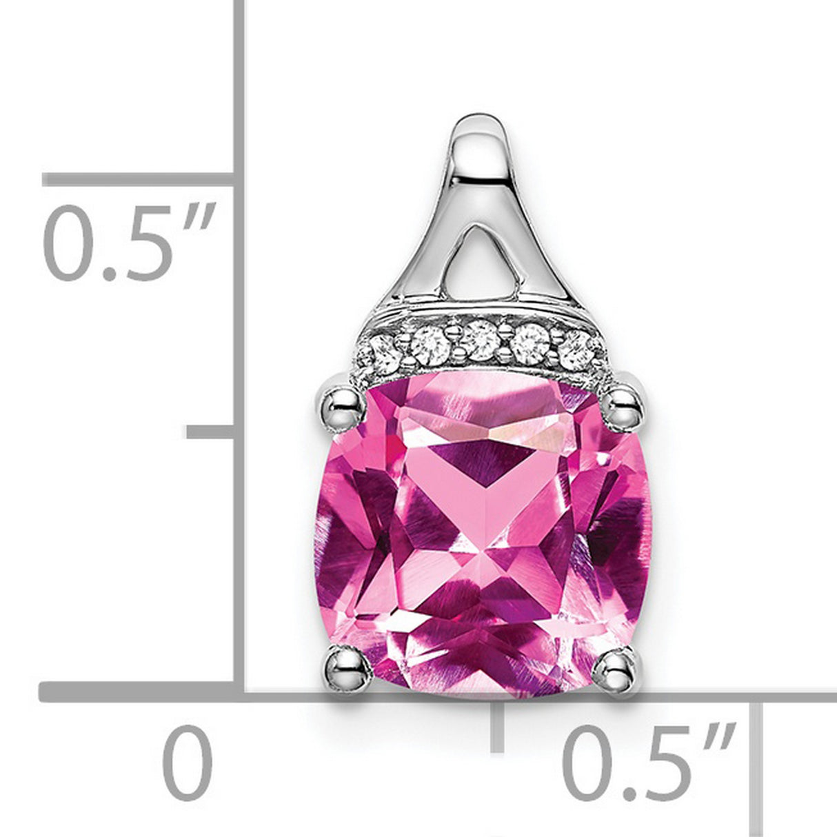 14k White Gold Pendant with Cushion Cut Lab Created Pink Sapphire and Diamond Accents