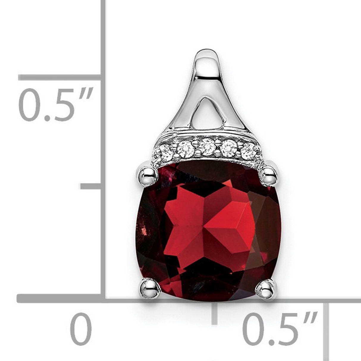 14k White Gold Garnet and Diamond Pendant, Cushion Cut, January Birthstone Jewelry for Women