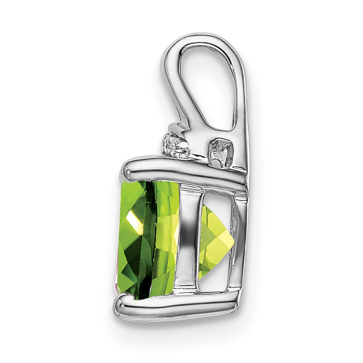 14k White Gold Pendant with Cushion Cut Peridot and Diamond Accents, Modern Design