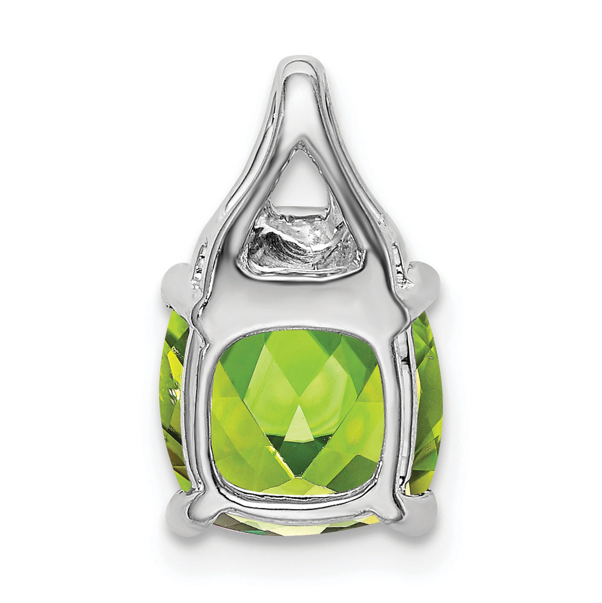14k White Gold Pendant with Cushion Cut Peridot and Diamond Accents, Modern Design