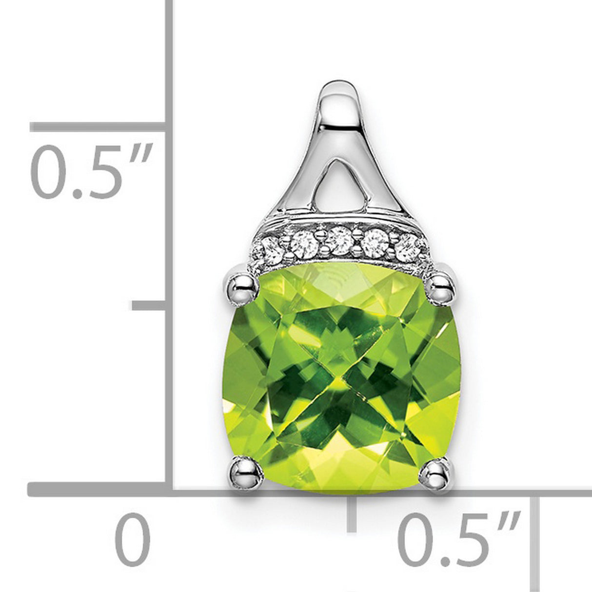 14k White Gold Pendant with Cushion Cut Peridot and Diamond Accents, Modern Design