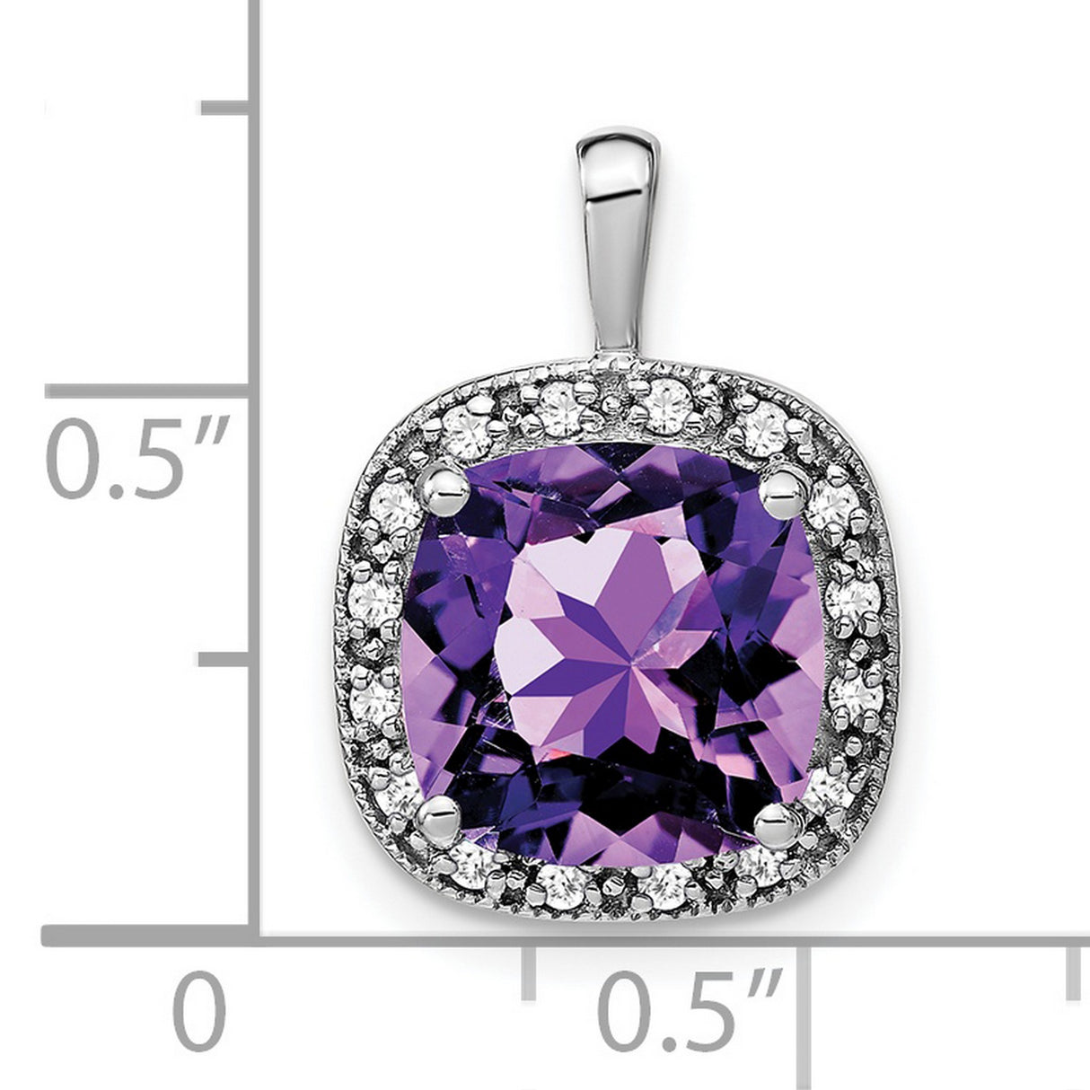 14k White Gold Pendant with Cushion Cut Amethyst and Diamond Halo