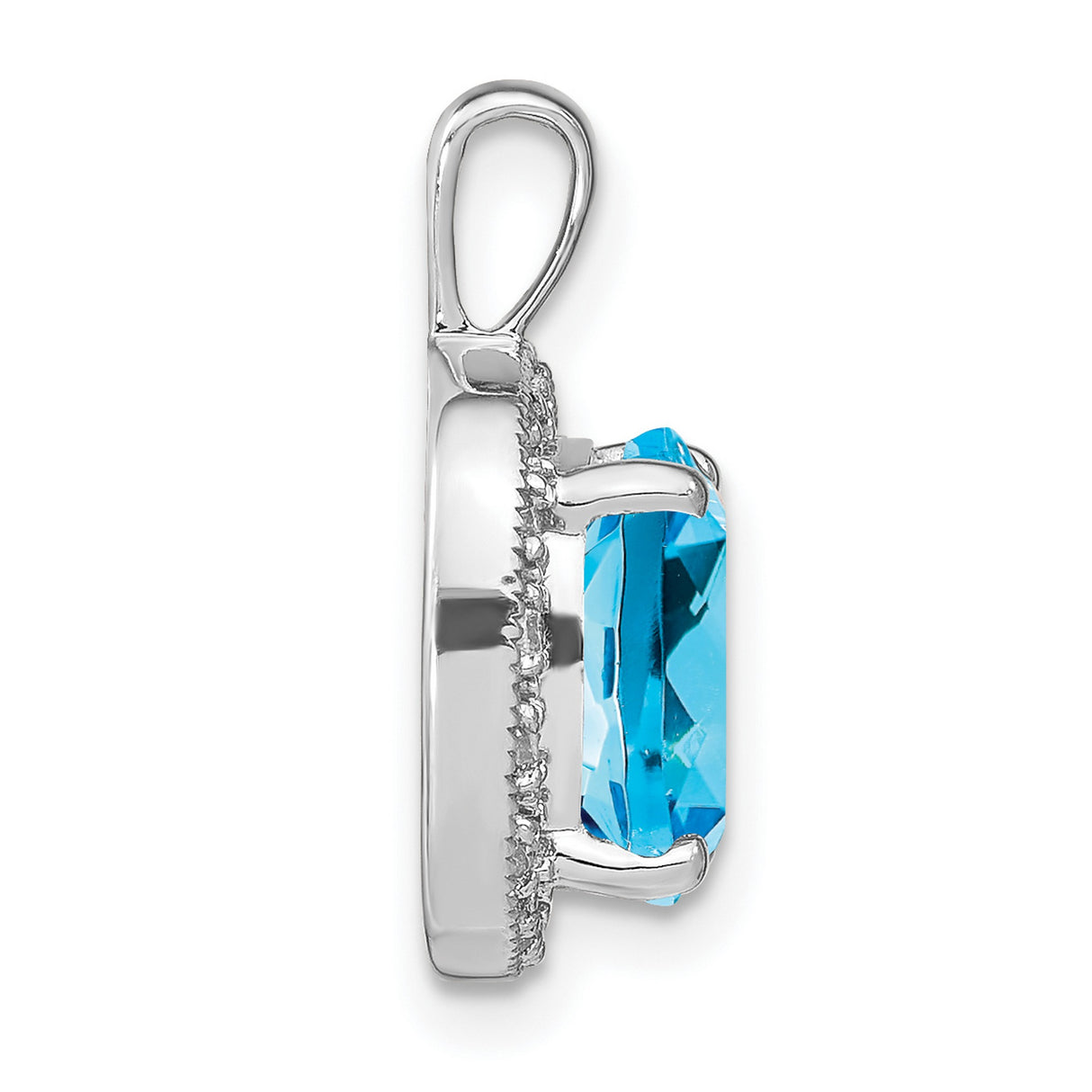 14k White Gold Blue Topaz Pendant with Diamond Halo, Cushion Cut Gemstone Jewelry