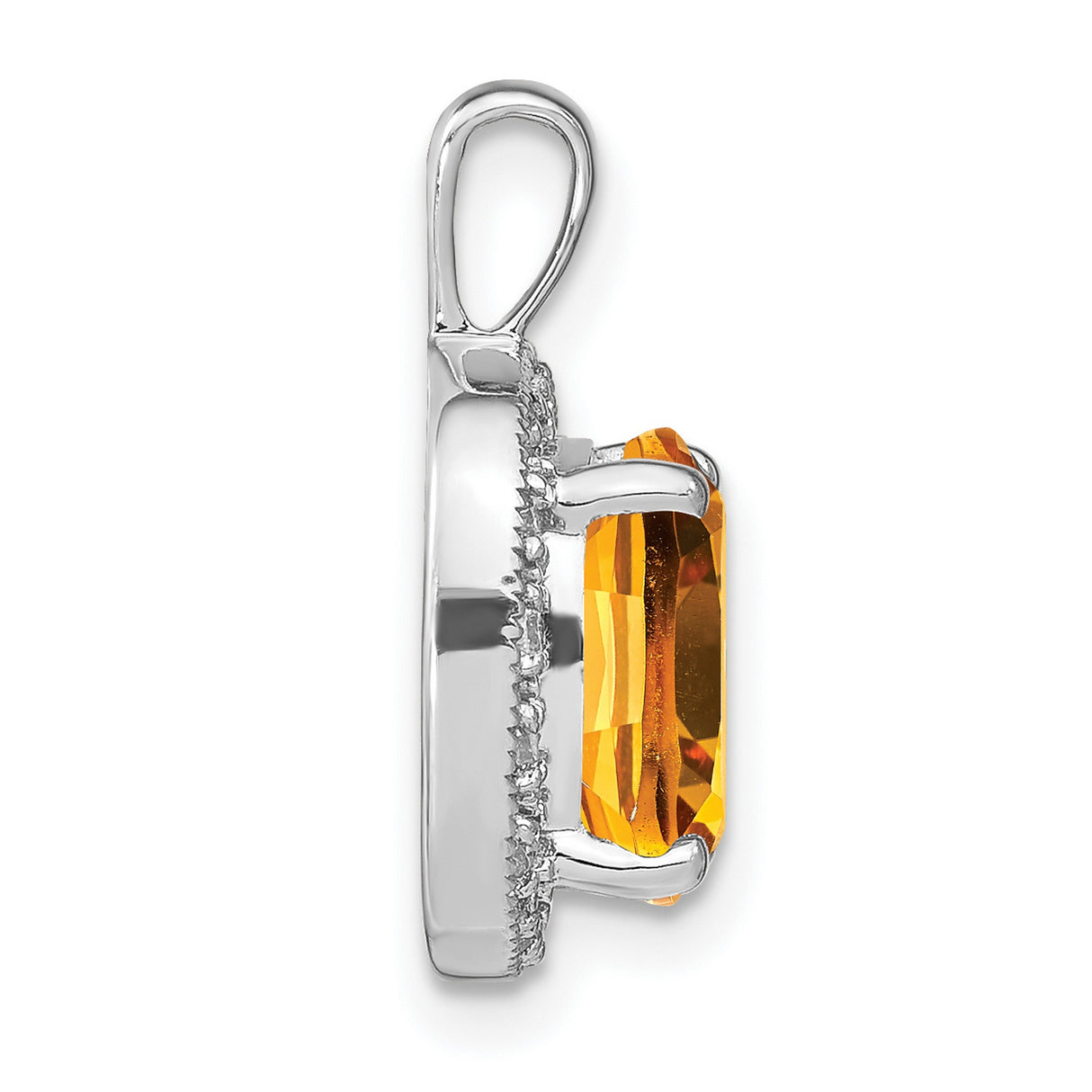 14k White Gold Pendant with Cushion Cut Citrine and Diamond Halo Design