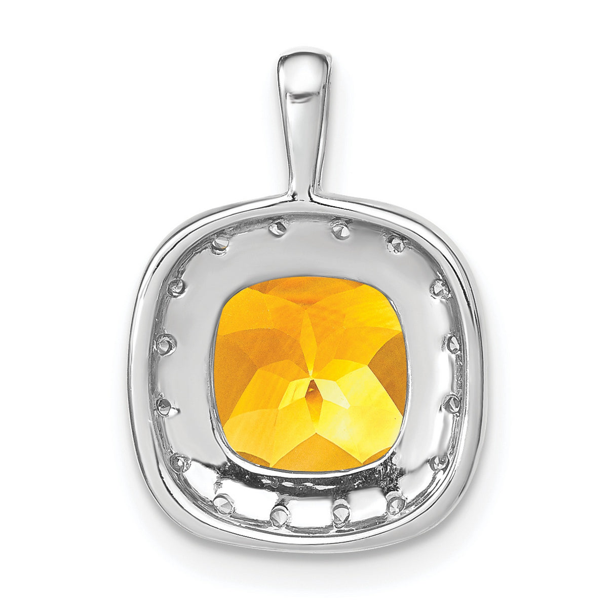 14k White Gold Pendant with Cushion Cut Citrine and Diamond Halo Design