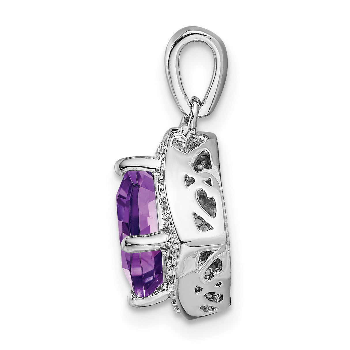 14k White Gold Pendant with Cushion Cut Amethyst and Diamond Halo for Women