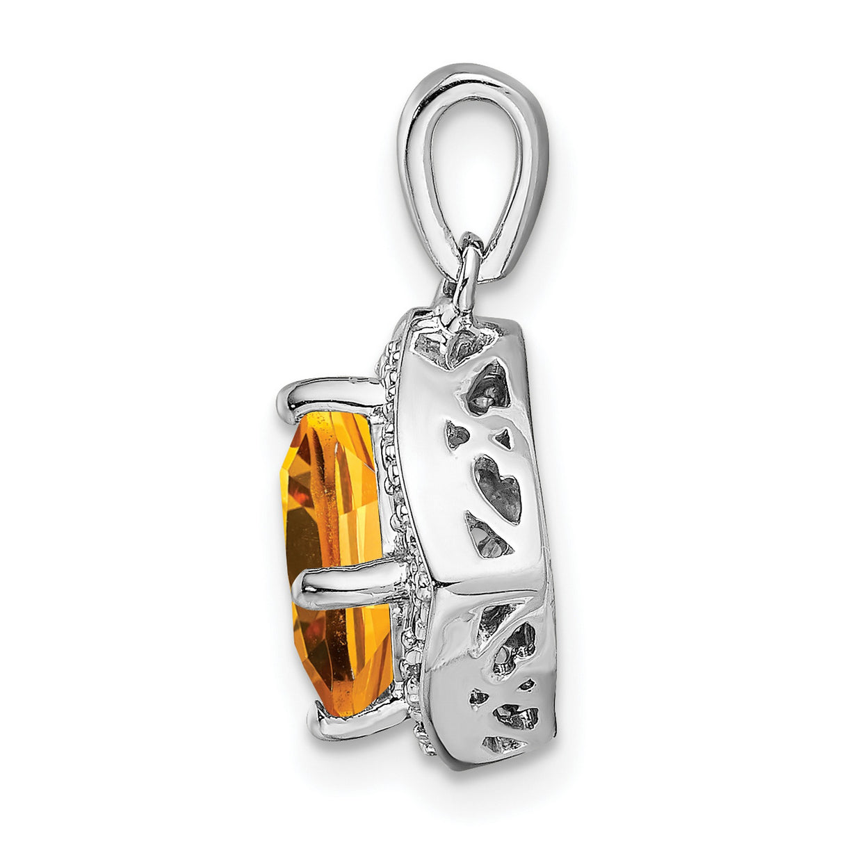 14k White Gold Cushion Cut Citrine Pendant with Diamond Halo