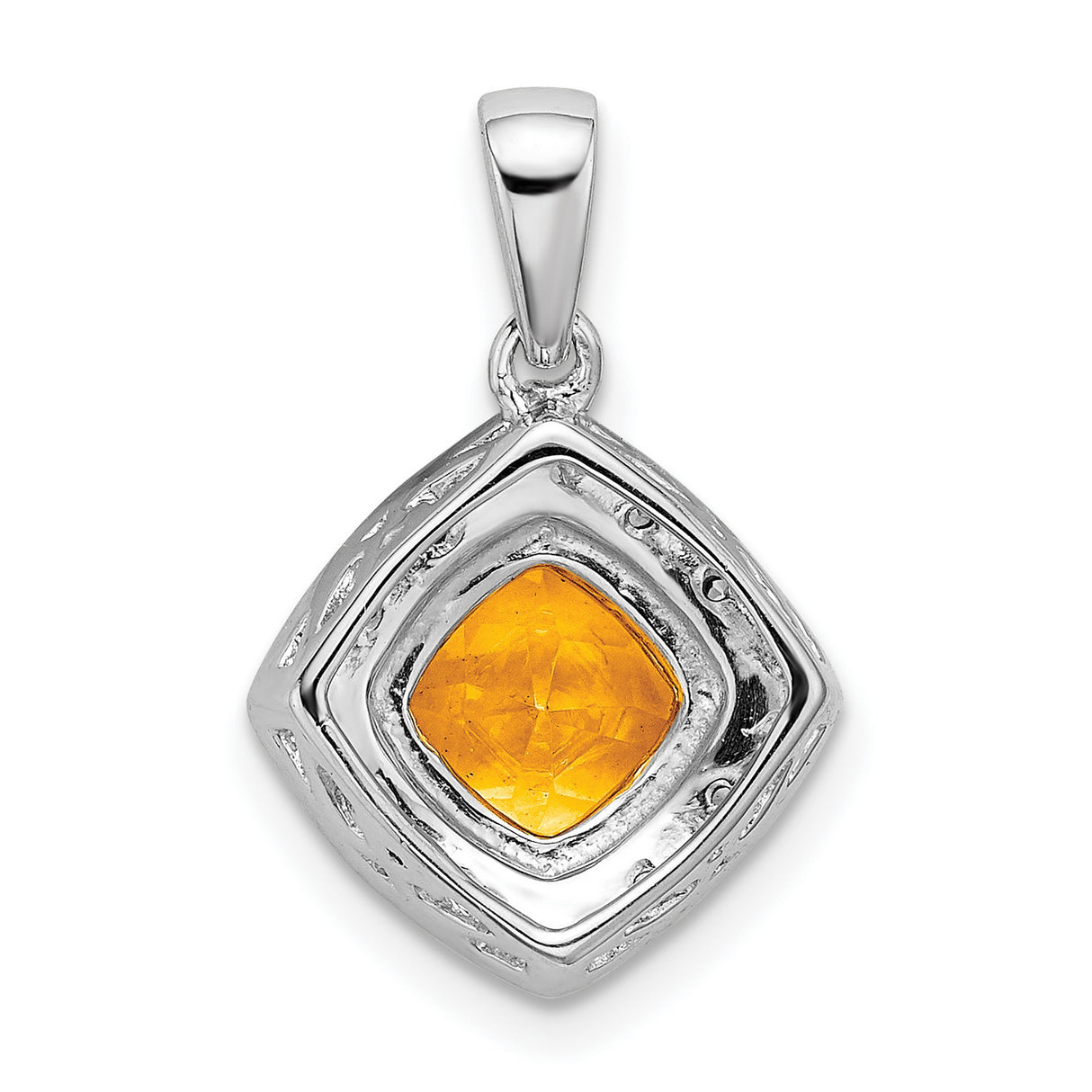 14k White Gold Cushion Cut Citrine Pendant with Diamond Halo