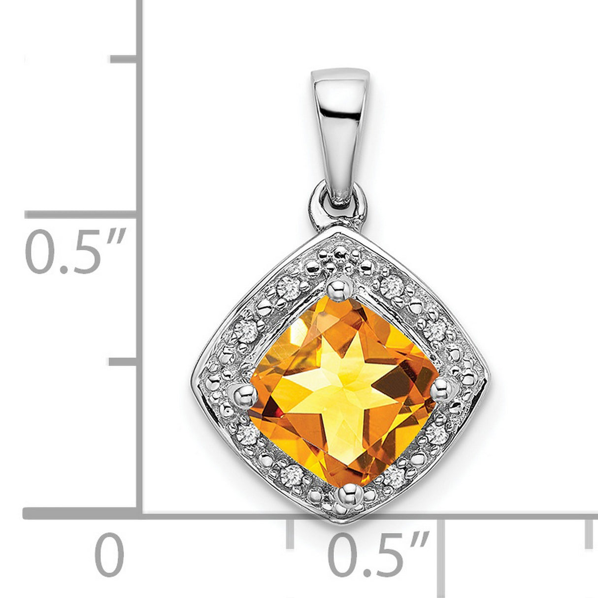 14k White Gold Cushion Cut Citrine Pendant with Diamond Halo