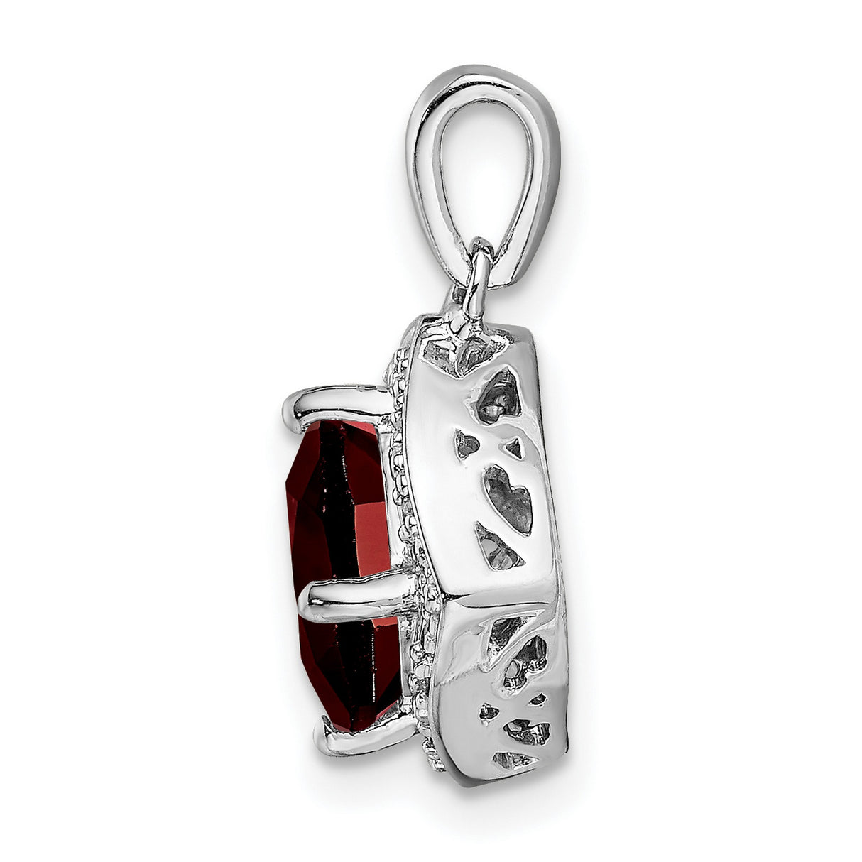 Cushion Garnet and Diamond Charm Pendant in Real 14k White Gold
