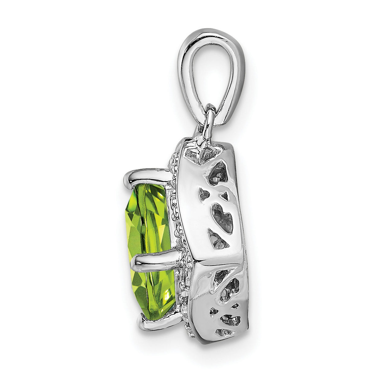14k White Gold Pendant with Cushion Cut Peridot and Diamond Halo, August Birthstone Jewelry