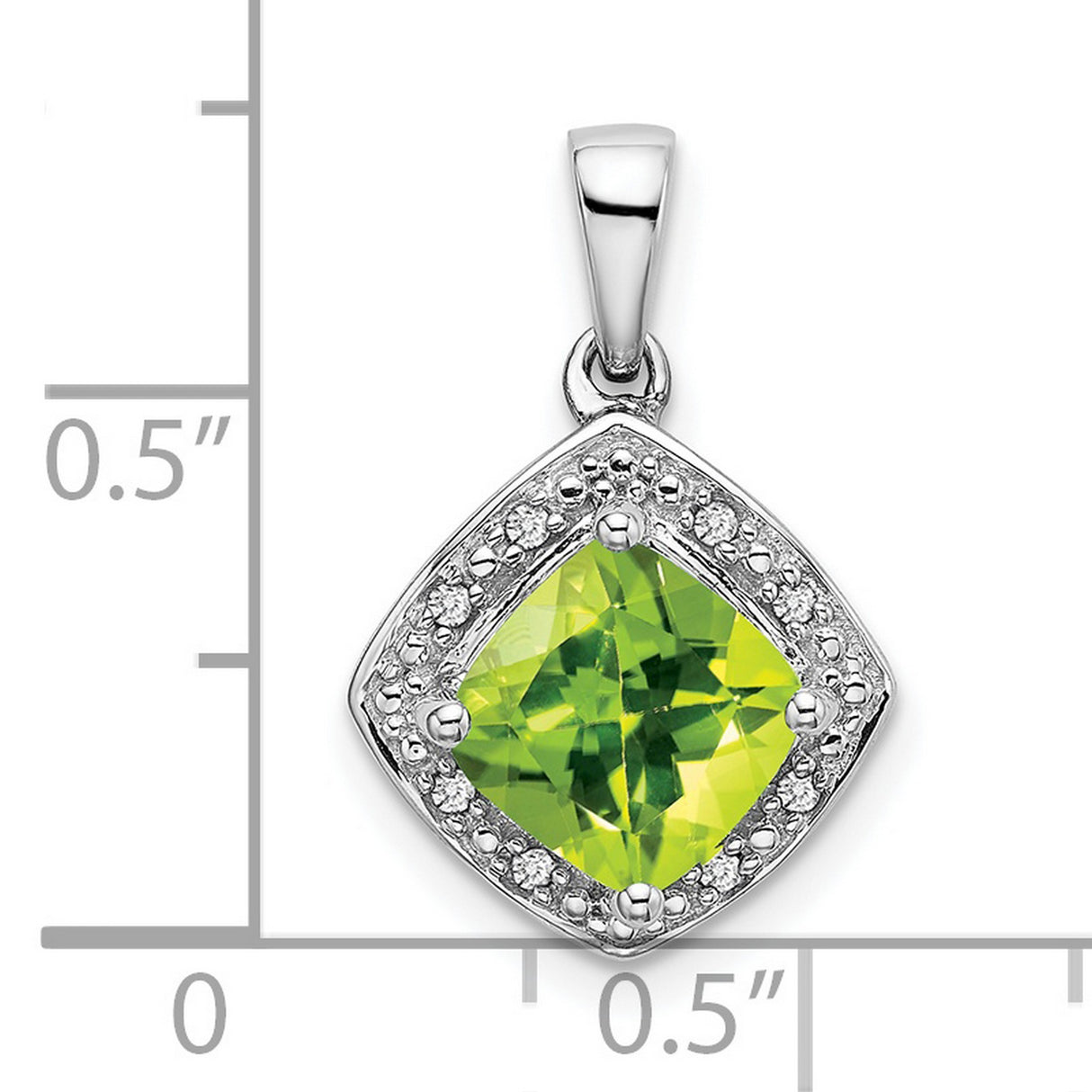 14k White Gold Pendant with Cushion Cut Peridot and Diamond Halo, August Birthstone Jewelry