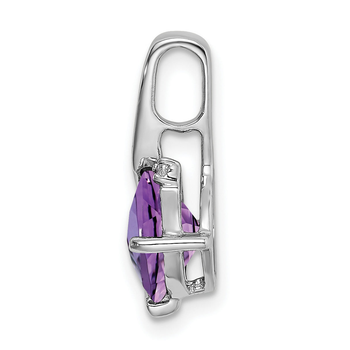14k White Gold Pendant with Cushion Cut Amethyst and Diamond Accent, Modern Curved Design