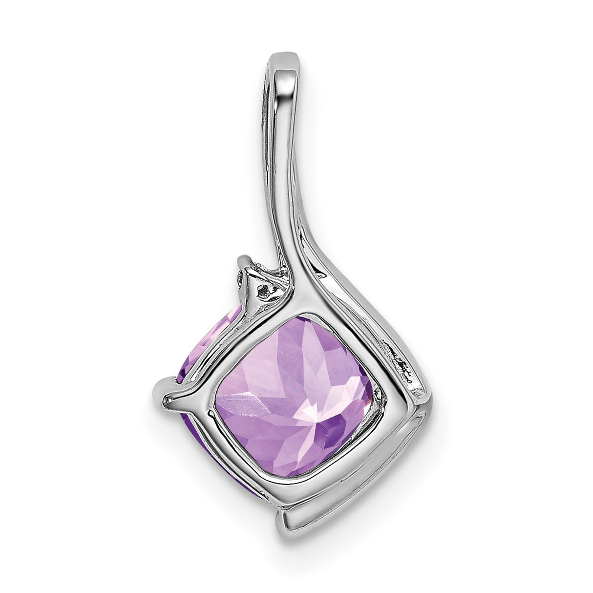 14k White Gold Pendant with Cushion Cut Amethyst and Diamond Accent, Modern Curved Design