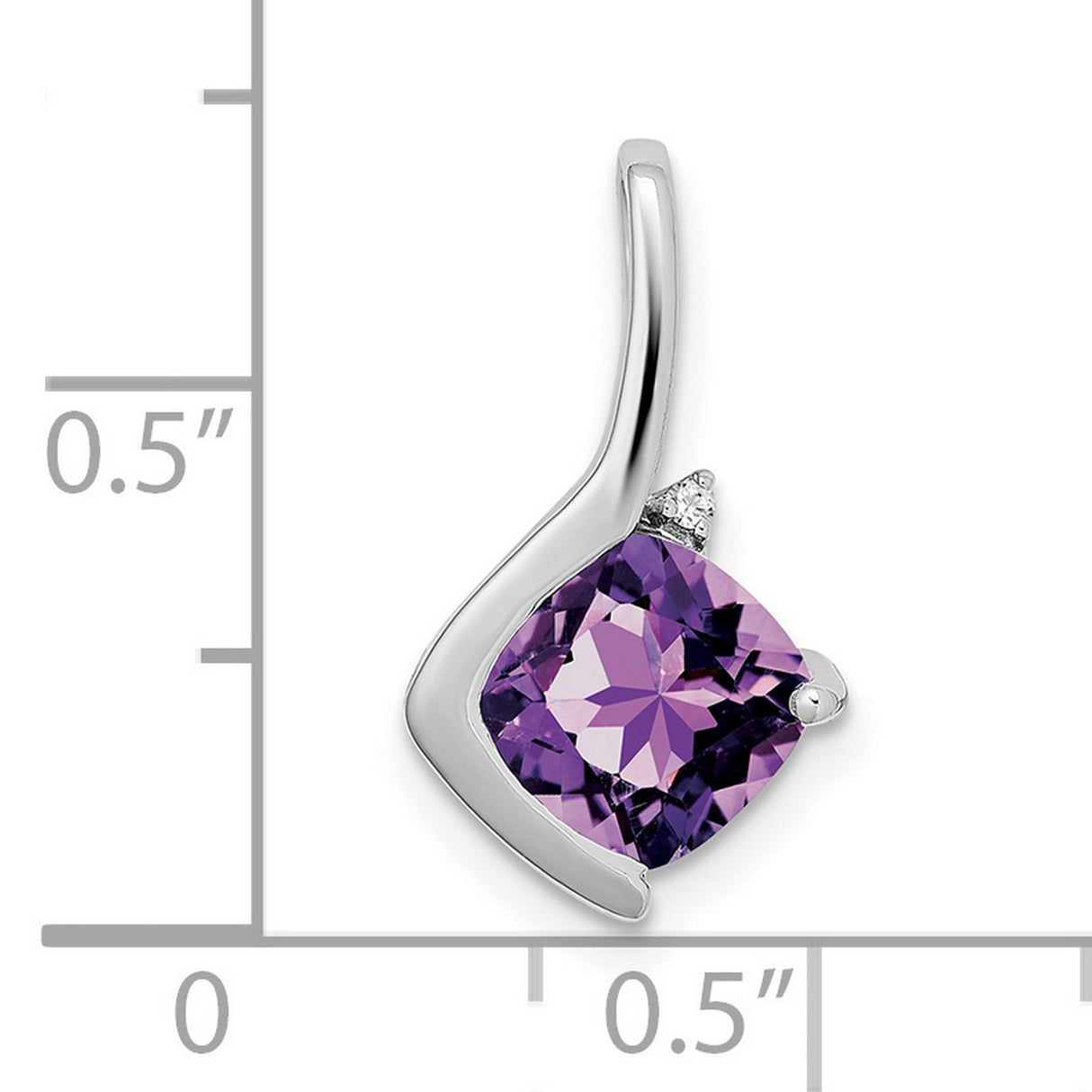 14k White Gold Pendant with Cushion Cut Amethyst and Diamond Accent, Modern Curved Design