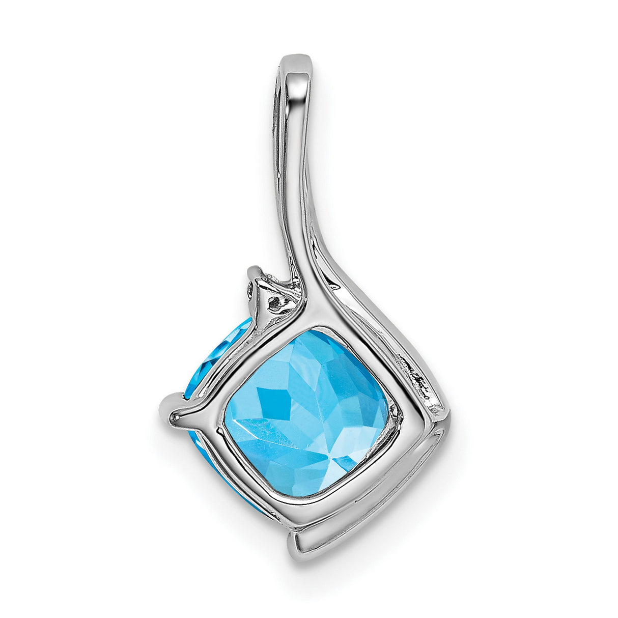 14k White Gold Pendant with Cushion Cut Swiss Blue Topaz and Diamond Accent, Asymmetrical Design