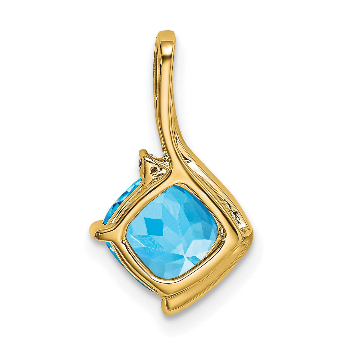 14k Yellow Gold Pendant with Cushion Cut Swiss Blue Topaz and Diamond Accent