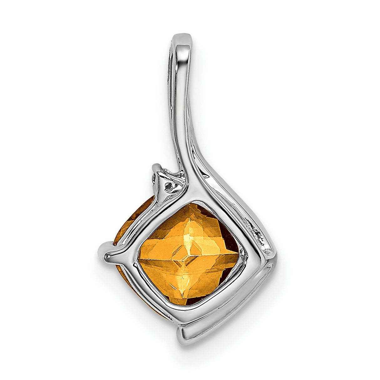 14k White Gold Citrine Pendant with Diamond Accent, Cushion Cut Starburst Charm