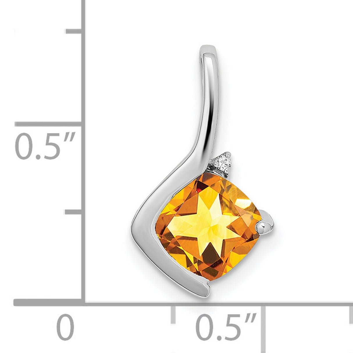 14k White Gold Citrine Pendant with Diamond Accent, Cushion Cut Starburst Charm