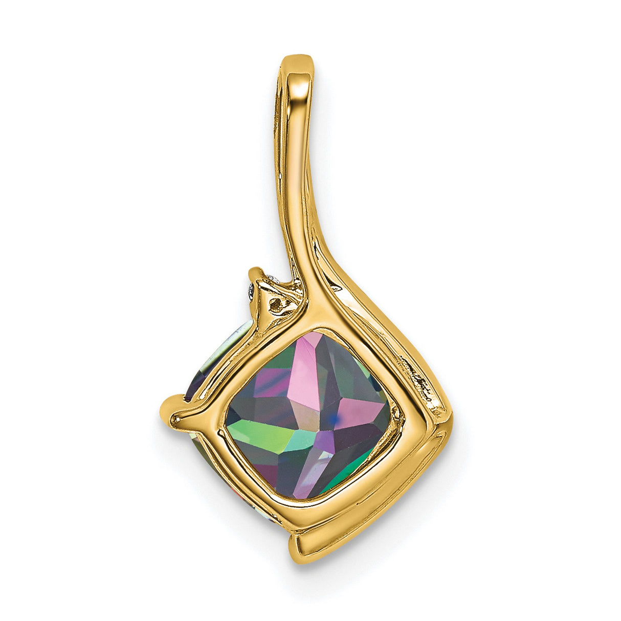 14k Yellow Gold Pendant with Cushion Cut Mystic Fire Topaz and Diamond Accent, Abstract Design