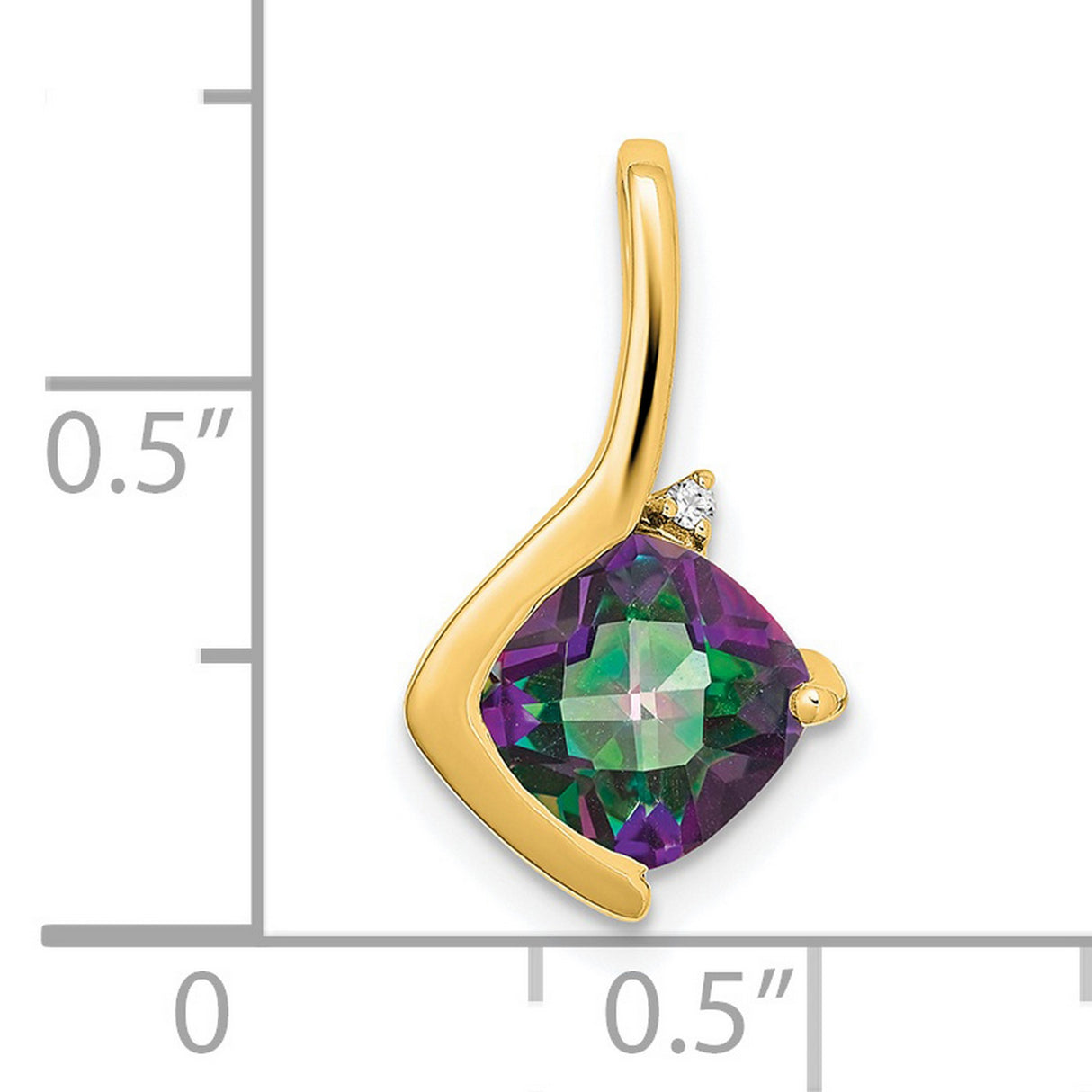 14k Yellow Gold Pendant with Cushion Cut Mystic Fire Topaz and Diamond Accent, Abstract Design