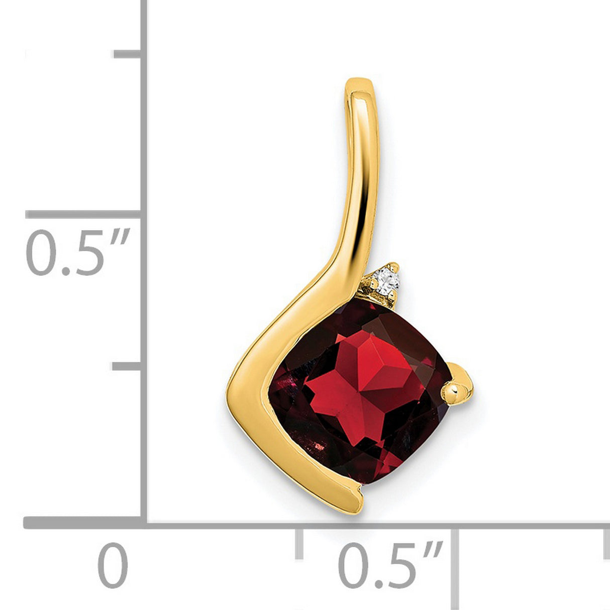 14k Yellow Gold Garnet Pendant with Diamond Accent, Cushion Cut, Modern Abstract Design