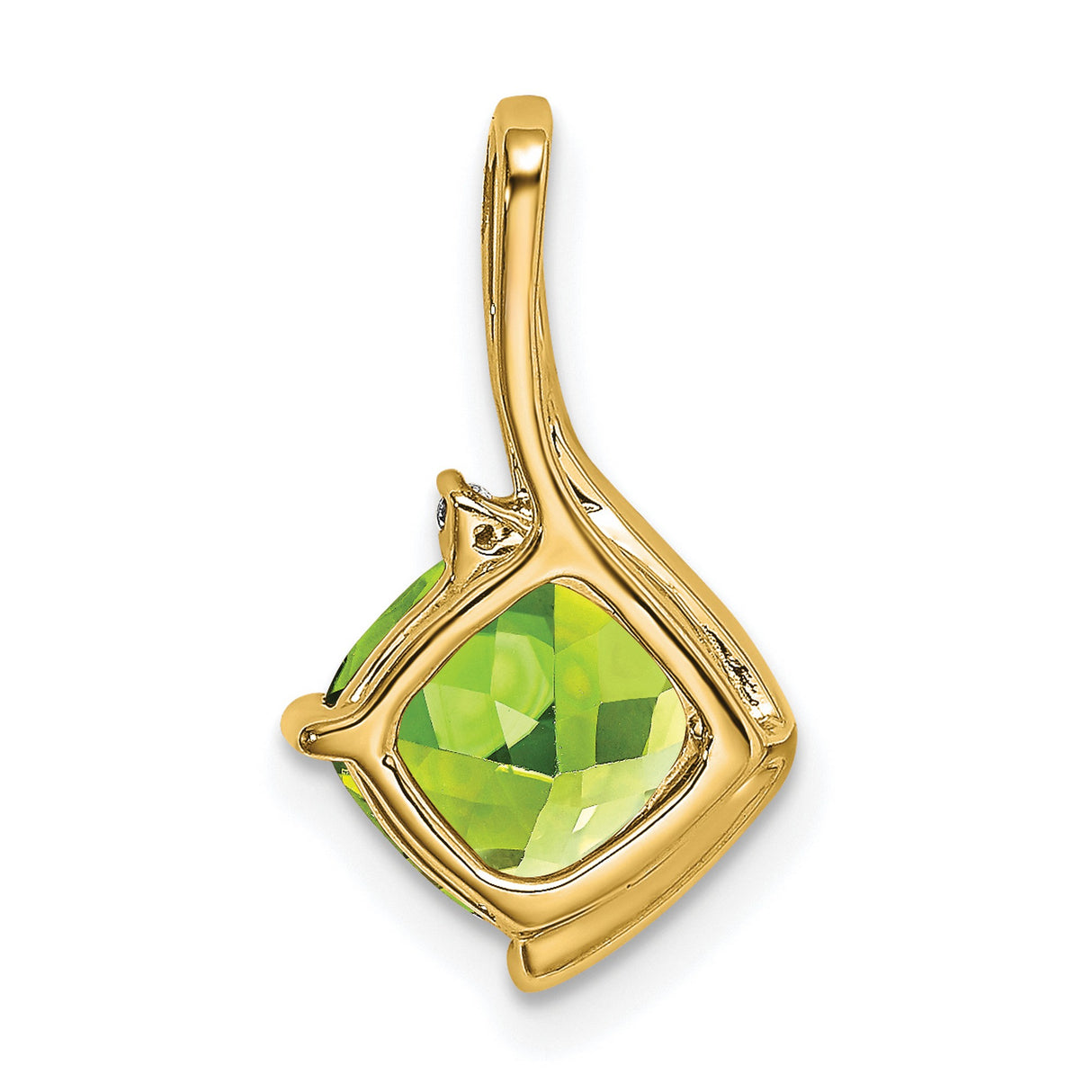 14k Yellow Gold Peridot Pendant with Diamond Accent, Cushion Cut, Asymmetrical Modern Charm