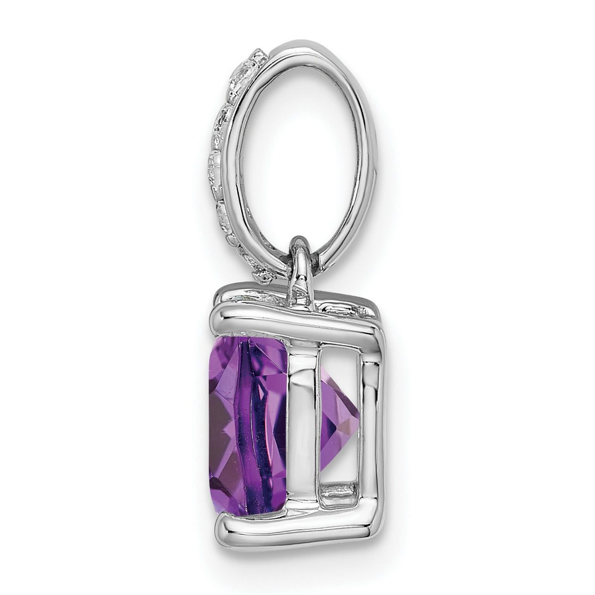 14k White Gold Pendant with Cushion Cut Amethyst and Diamond Accents for Women