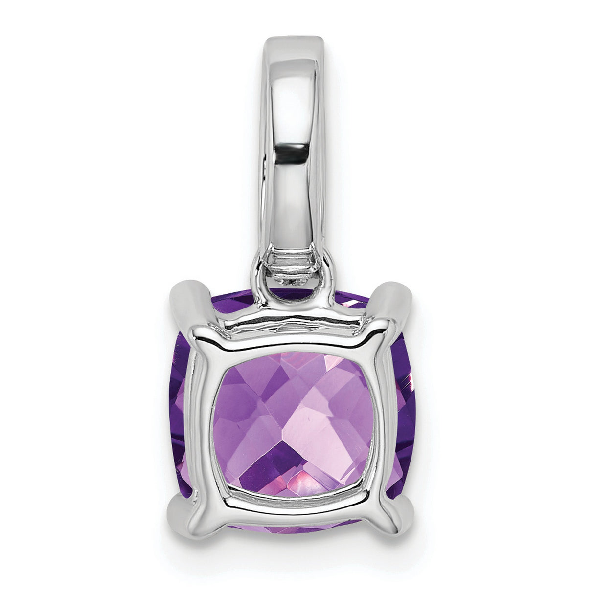 14k White Gold Pendant with Cushion Cut Amethyst and Diamond Accents for Women