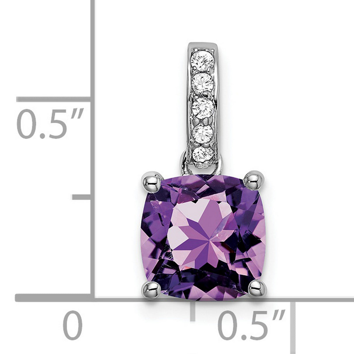 14k White Gold Pendant with Cushion Cut Amethyst and Diamond Accents for Women