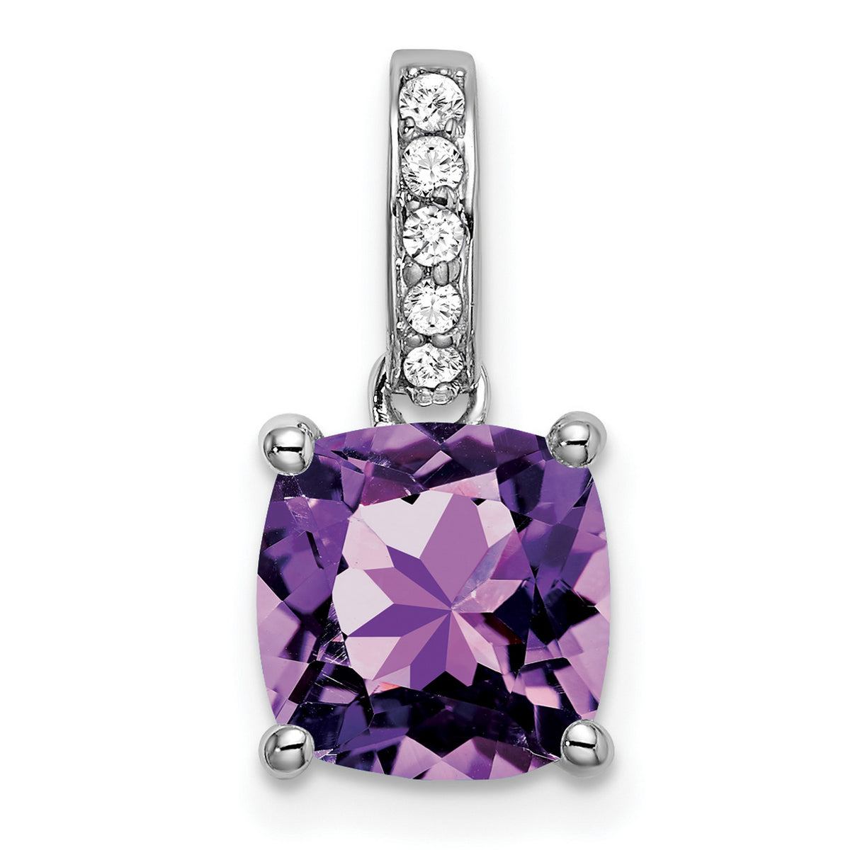 14k White Gold Pendant with Cushion Cut Amethyst and Diamond Accents for Women