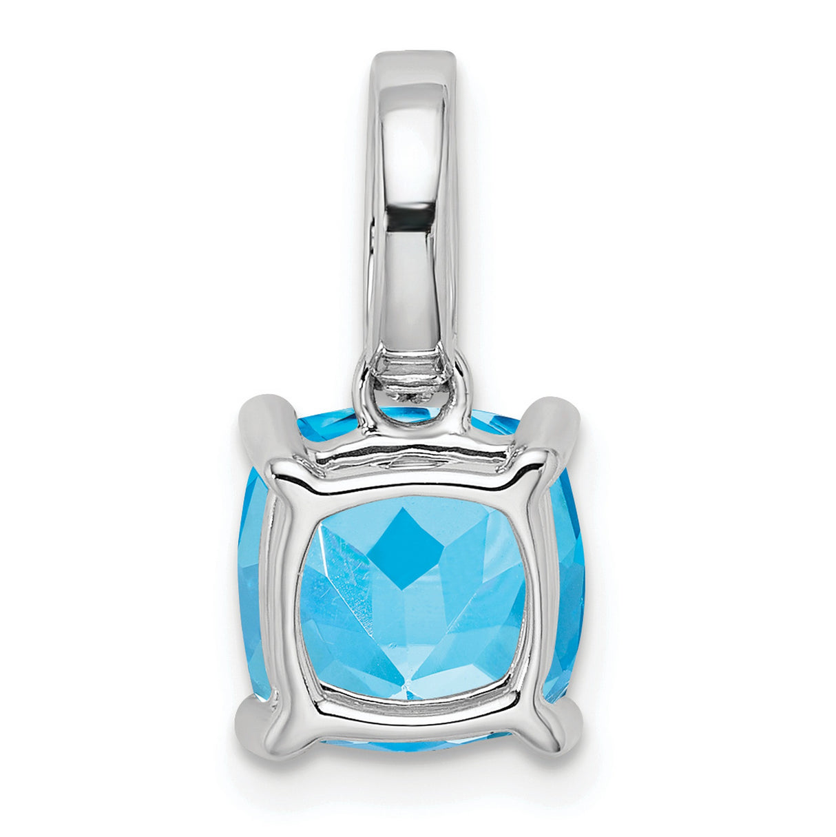 14k White Gold Blue Topaz Pendant with Diamond Accent Bail, Cushion Cut December Birthstone Charm
