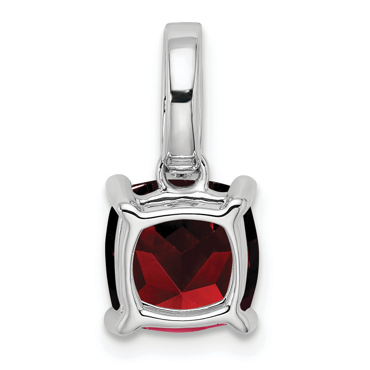14k White Gold Pendant with Cushion Cut Garnet and Diamond Bail, January Birthstone Jewelry