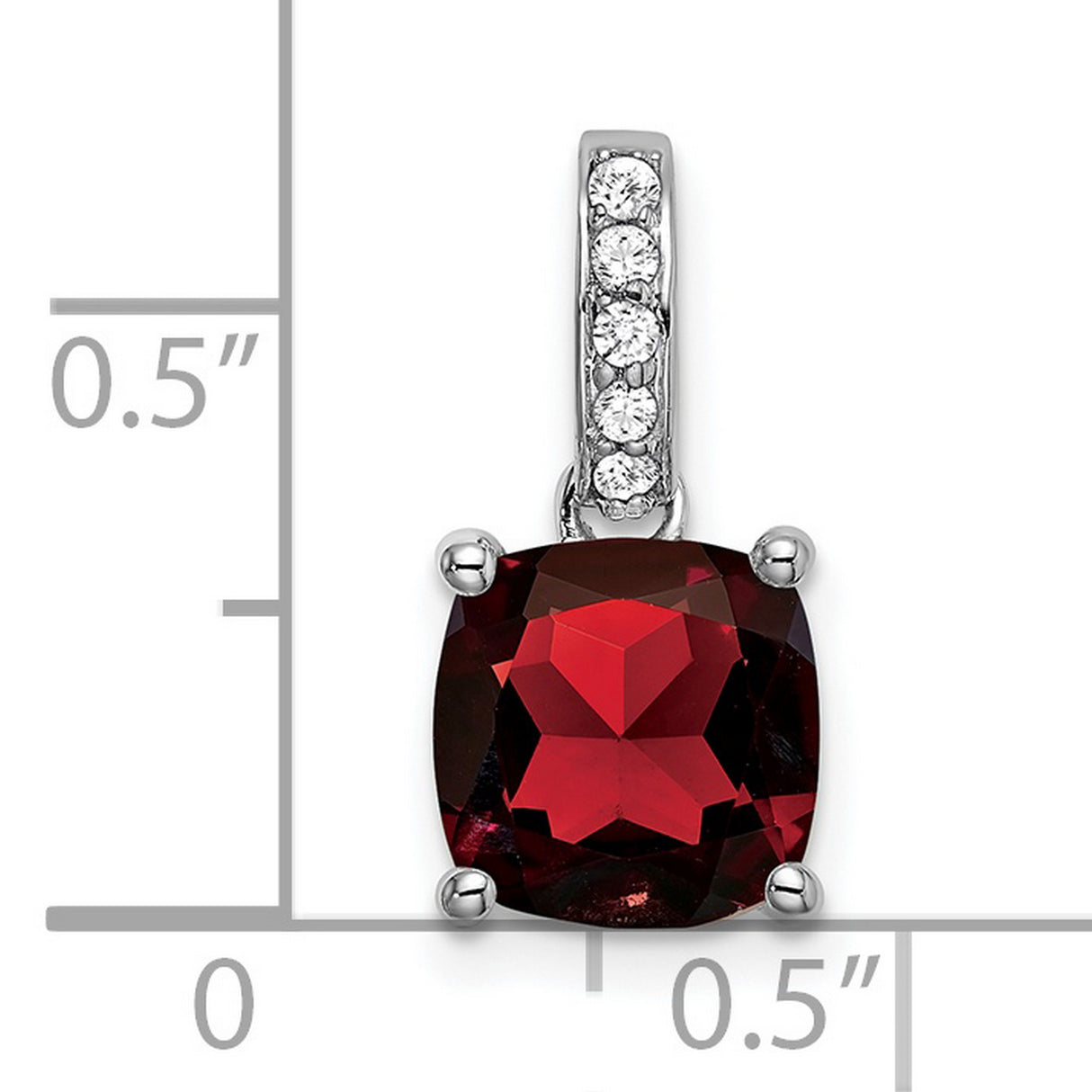 14k White Gold Pendant with Cushion Cut Garnet and Diamond Bail, January Birthstone Jewelry