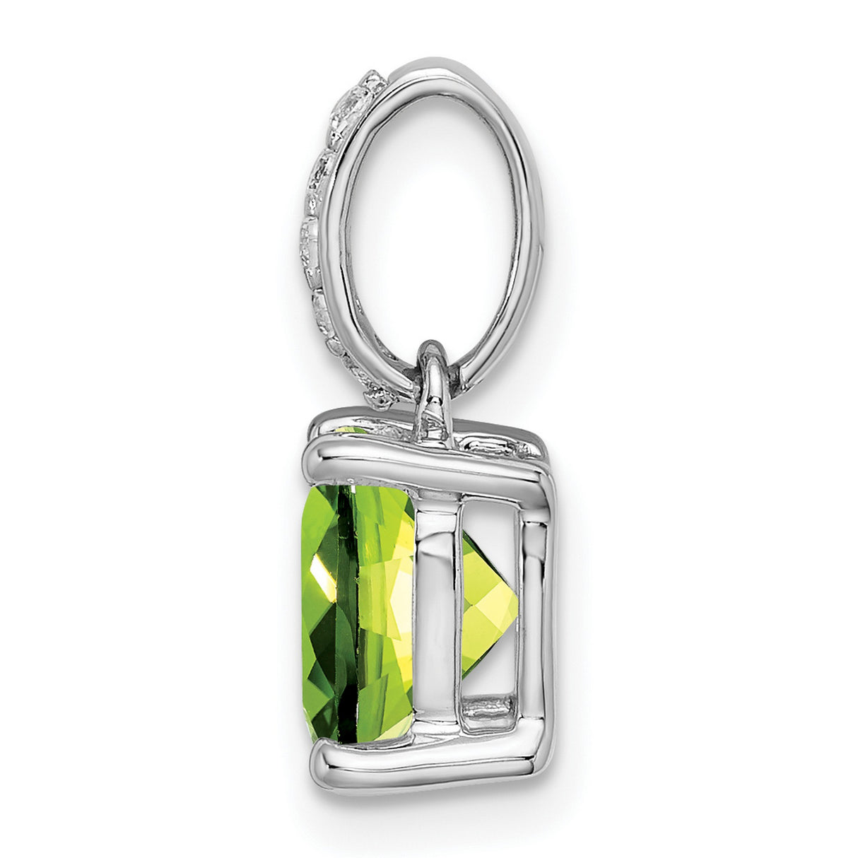 14k White Gold Pendant with Cushion Cut Peridot and Diamond Accents, Modern August Birthstone Design