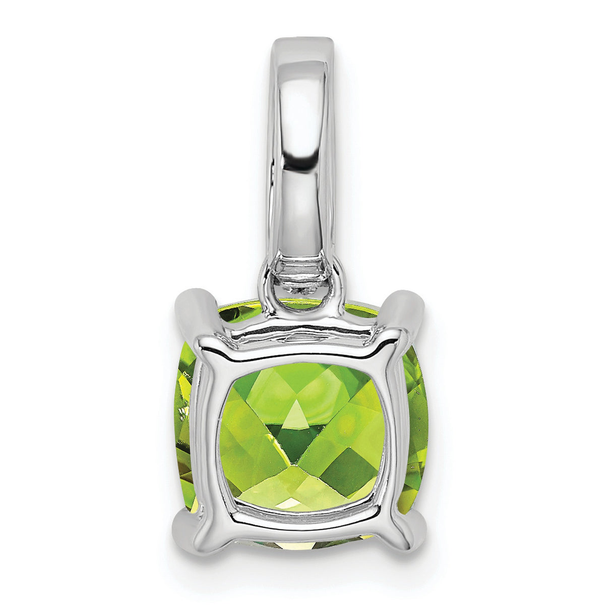 14k White Gold Pendant with Cushion Cut Peridot and Diamond Accents, Modern August Birthstone Design