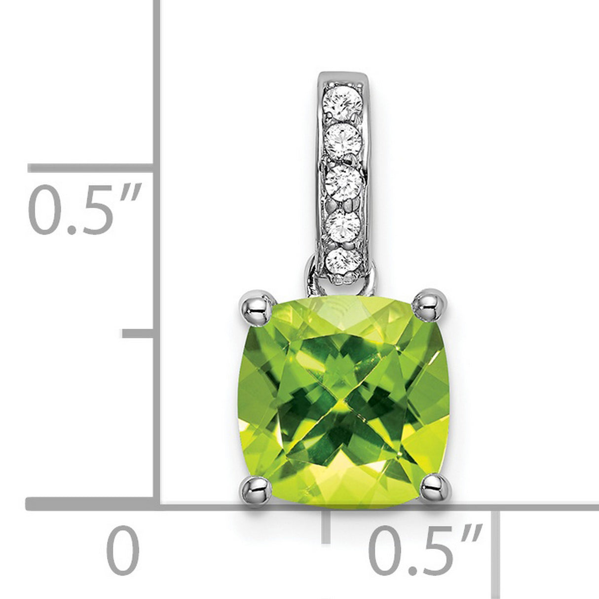 14k White Gold Pendant with Cushion Cut Peridot and Diamond Accents, Modern August Birthstone Design